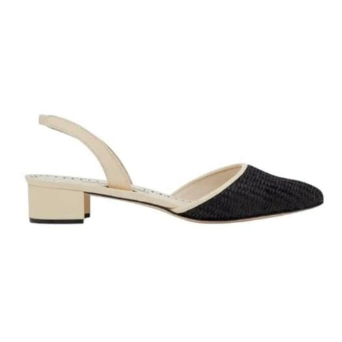 *NWT Manolo Blahnik Raffro Leather & Raffia Pointed Toe Slingback 30mm Block Heel Pumps, Size 35