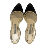 *NWT Manolo Blahnik Raffro Leather & Raffia Pointed Toe Slingback 30mm Block Heel Pumps, Size 35
