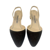 *NWT Manolo Blahnik Raffro Leather & Raffia Pointed Toe Slingback 30mm Block Heel Pumps, Size 35