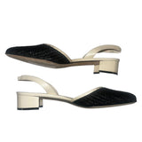*NWT Manolo Blahnik Raffro Leather & Raffia Pointed Toe Slingback 30mm Block Heel Pumps, Size 35