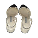 *NWT Manolo Blahnik Raffro Leather & Raffia Pointed Toe Slingback 30mm Block Heel Pumps, Size 35