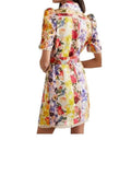 *Zimmermann Wonderland Linen Floral Raffia Trim Short Sleeve Collared Midi Shirt Dress, Size Z0P=XS Petite