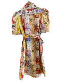 *Zimmermann Wonderland Linen Floral Raffia Trim Short Sleeve Collared Midi Shirt Dress, Size Z0P=XS Petite