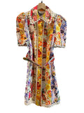 *Zimmermann Wonderland Linen Floral Raffia Trim Short Sleeve Collared Midi Shirt Dress, Size Z0P=XS Petite