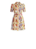 *Zimmermann Wonderland Linen Floral Raffia Trim Short Sleeve Collared Midi Shirt Dress, Size Z0P=XS Petite