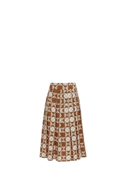 *NWT Lisa Says Gah Greta Bamboo Cotton Floral Quilt Pleated Side Zip Midi Skirt, Size S