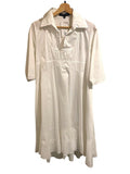 *Valentina Kova Poplin Elbow Sleeve Collared Split Neck Trapeze Midi Dress, Size S