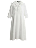 *Valentina Kova Poplin Elbow Sleeve Collared Split Neck Trapeze Midi Dress, Size S