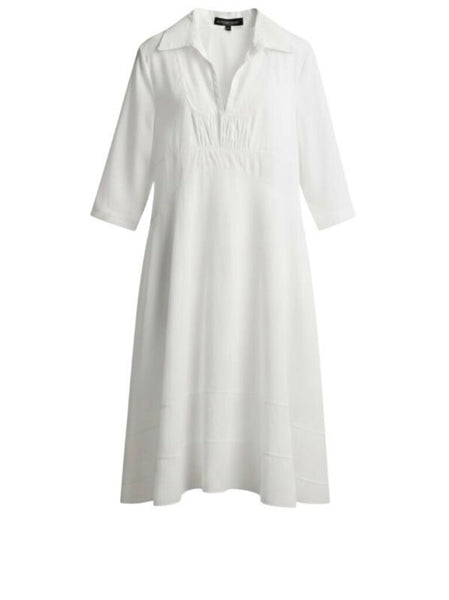 *Valentina Kova Poplin Elbow Sleeve Collared Split Neck Trapeze Midi Dress, Size S