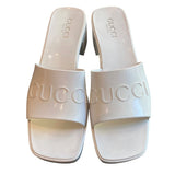 *Gucci Rubber Raised Logo 2.5" Block Heel Platform Sandals, Size 40