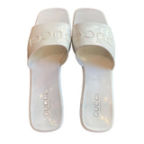 *Gucci Rubber Raised Logo 2.5" Block Heel Platform Sandals, Size 40