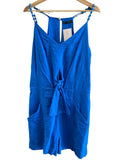 *Vix Paula Hermanny Nora Linen Blend Cami V-Neck Tie-Front Romper, Size L
