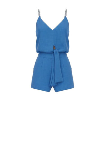 *Vix Paula Hermanny Nora Linen Blend Cami V-Neck Tie-Front Romper, Size L