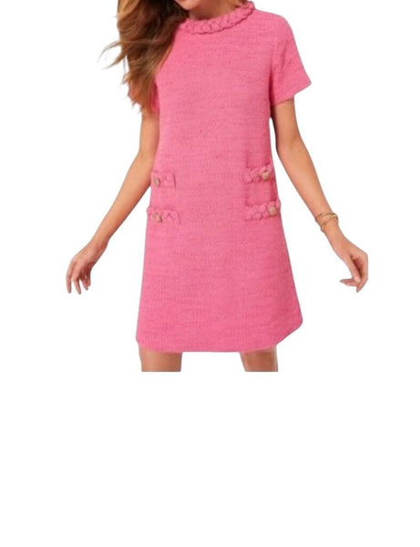 *Tuckernuck Tweed Jackie Boucle Cap Sleeve Braided High Neck Mini Shift Dress, Size XS
