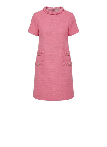 *Tuckernuck Tweed Jackie Boucle Cap Sleeve Braided High Neck Mini Shift Dress, Size XS