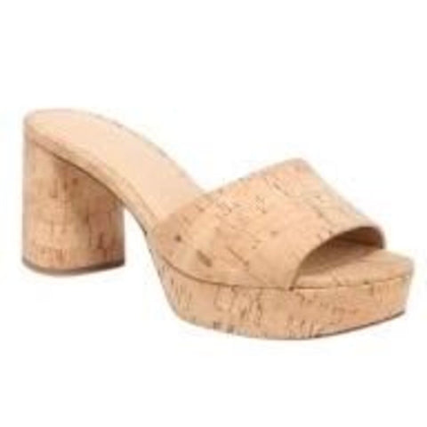 ^Veronica Beard Dali Natural Cork & Leather 3" Block Heel Platform Slide Sandals w/box, Size 7