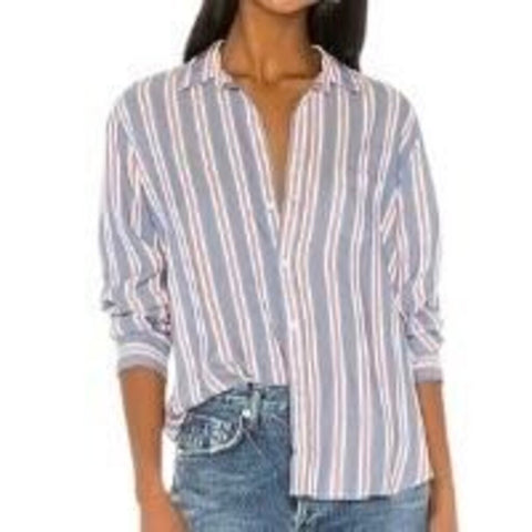 ^Frank & Eileen Frank Fit Cotton Varigated Stripe Long Sleeve Collared V-Neck Button-Up Shirt, Size M