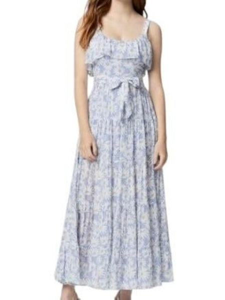 ^Paige Tevin Linen Blend Daisy Floral Tank Ruffled Tie Waist Maxi Dress, Size S