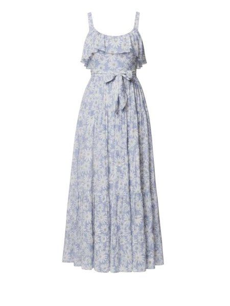 *Paige Tevin Linen Blend Daisy Floral Tank Ruffled Tie Waist Maxi Dress, Size S