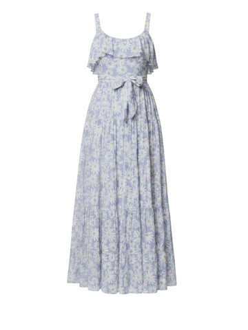 *Paige Tevin Linen Blend Daisy Floral Tank Ruffled Tie Waist Maxi Dress, Size S