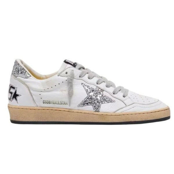 ^Golden Goose Ball Star Leather Glitter Star & Heel Tab Lace-Up Low-Top Sneakers, Size 38