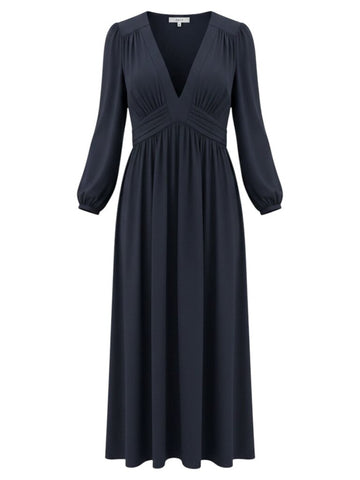 *NWT Joie Kaz Silk Long Sleeve V-Neck Pleated Empire Waist Midi Dress, Size XXS