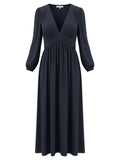 *NWT Joie Kaz Silk Long Sleeve V-Neck Pleated Empire Waist Midi Dress, Size XXS