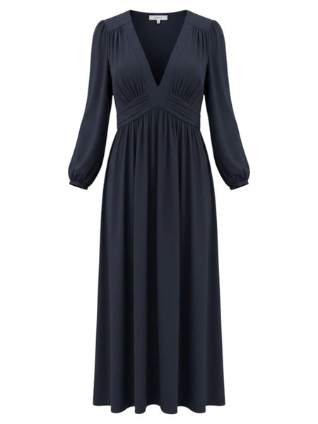 *NWT Joie Kaz Silk Long Sleeve V-Neck Pleated Empire Waist Midi Dress, Size XXS