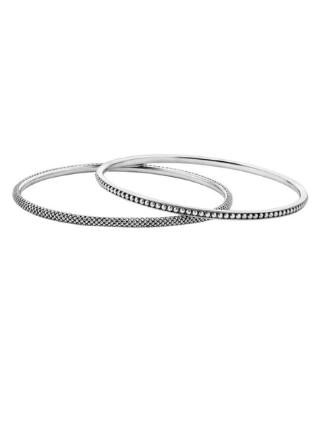 *Lagos Signature Sterling Silver Caviar Beaded Bangle Bracelets Gift Set of 2, Size M