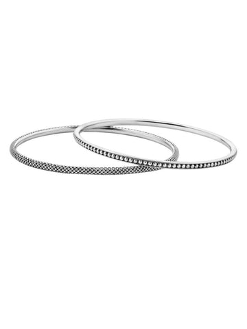 *Lagos Signature Sterling Silver Caviar Beaded Bangle Bracelets Gift Set of 2, Size M
