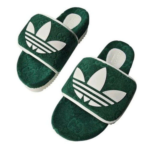 *NWT Gucci x Adidas GG Logo Cotton Terry Velcro Platform Slide Sandals w/Box, Size 37