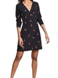 *NWT Rails Lola Cerise Cherries Long Sleeve Surplice V-Neck Tie Wrap Mini Dress, Size L