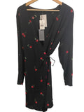 *NWT Rails Lola Cerise Cherries Long Sleeve Surplice V-Neck Tie Wrap Mini Dress, Size L