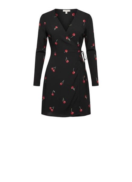 *NWT Rails Lola Cerise Cherries Long Sleeve Surplice V-Neck Tie Wrap Mini Dress, Size L