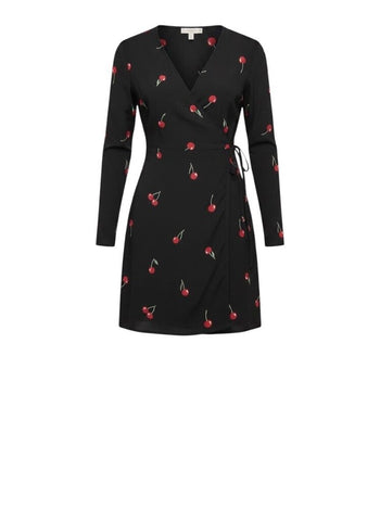 *NWT Rails Lola Cerise Cherries Long Sleeve Surplice V-Neck Tie Wrap Mini Dress, Size L