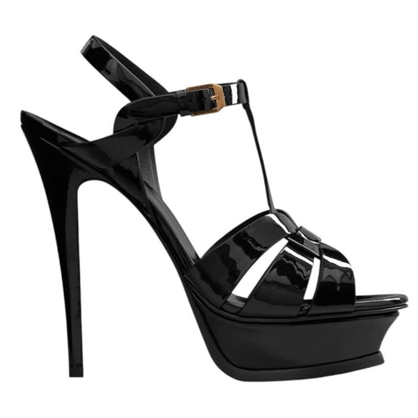 *AS IS - Saint Laurent 105mm Tribute T-Strap Leather Slingback Platform Stiletto Sandals, Size 40