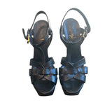 *AS IS - Saint Laurent 105mm Tribute T-Strap Leather Slingback Platform Stiletto Sandals, Size 40