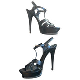 *AS IS - Saint Laurent 105mm Tribute T-Strap Leather Slingback Platform Stiletto Sandals, Size 40