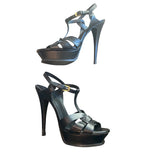 *AS IS - Saint Laurent 105mm Tribute T-Strap Leather Slingback Platform Stiletto Sandals, Size 40
