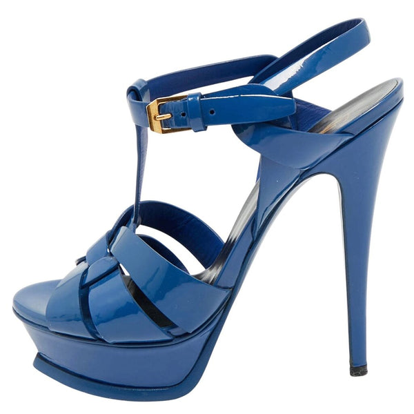 *Saint Laurent 105mm Tribute T-Strap Leather Slingback Platform Stiletto Sandals, Size 40