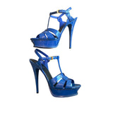 *Saint Laurent 105mm Tribute T-Strap Leather Slingback Platform Stiletto Sandals, Size 40