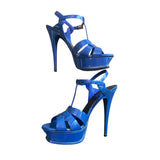 *Saint Laurent 105mm Tribute T-Strap Leather Slingback Platform Stiletto Sandals, Size 40