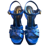 *Saint Laurent 105mm Tribute T-Strap Leather Slingback Platform Stiletto Sandals, Size 40