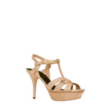 *Saint Laurent 105mm Tribute T-Strap Pebbled Leather Slingback Platform Stiletto Sandals, Size 40