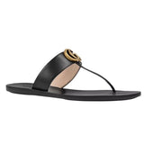 *Gucci Lifford Double GG Marmont Logo Leather T-Strap Thong Flat Sandals w/Box, Size 40