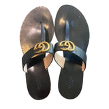 *Gucci Lifford Double GG Marmont Logo Leather T-Strap Thong Flat Sandals w/Box, Size 40