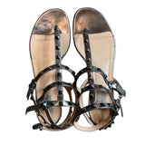 *AS IS- Valentino Garavani Rockstud Leather Caged T-Bar Thong Flat Slide Sandals, Size 40