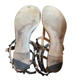*AS IS- Valentino Garavani Rockstud Leather Caged T-Bar Thong Flat Slide Sandals, Size 40