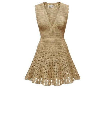 *Melissa Odabash Rosie Crochet Open Knit Sleeveless Button-Neck Drop Waist Cover Up Mini Dress, Size M