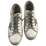 *Golden Goose Superstar Leather Silver Heel Cap Suede Star Low-Top Sneakers, Size 40